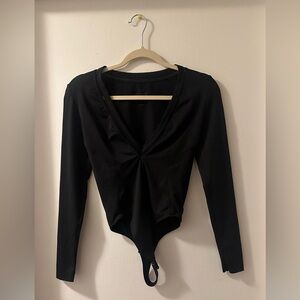 Good American Black V Neck Long Sleeve Bodysuit Size 2 (Medium)
